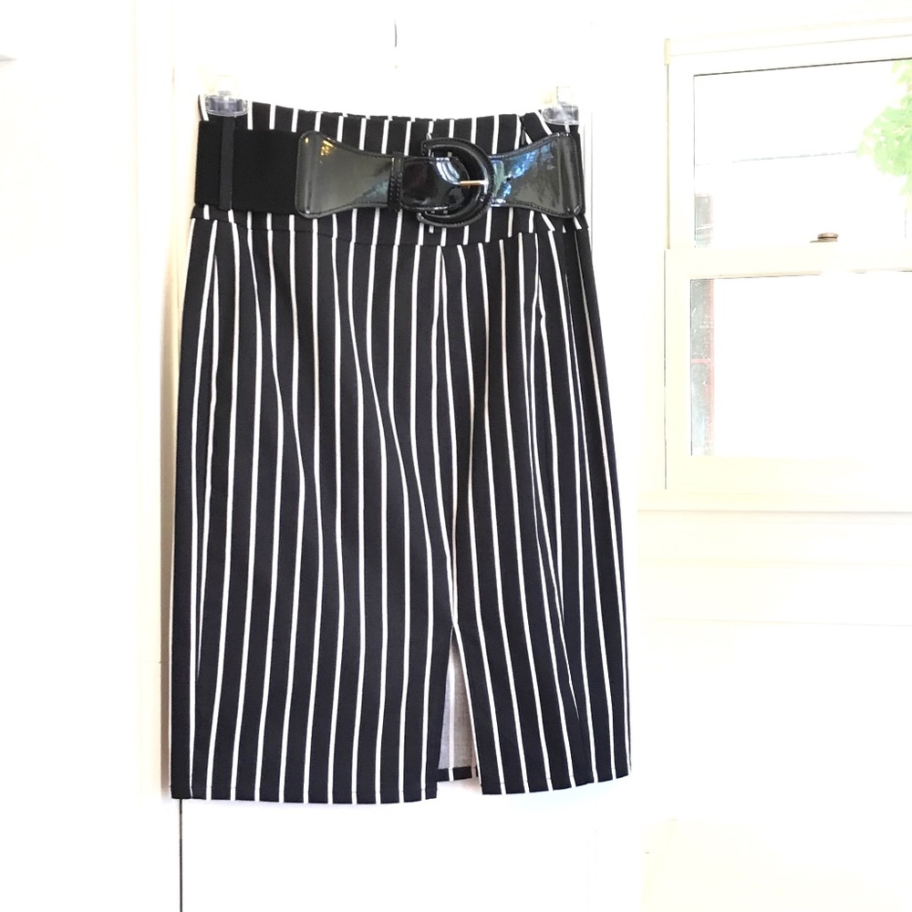 BELLE POQUE Retro Pin-Up Striped Skirt Black White Women’s Size 8 NWT Rockabilly